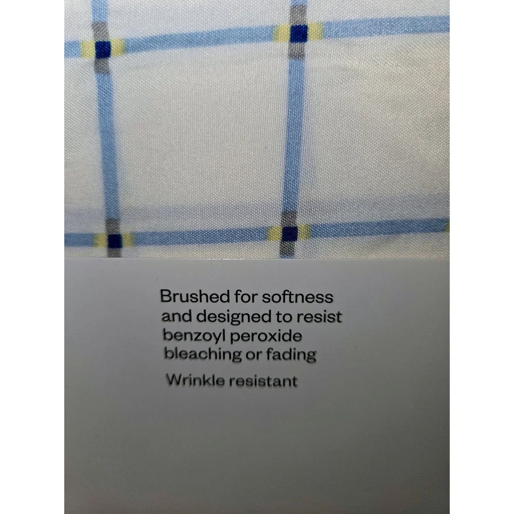 Room Essentials Twin/Twin XL Sheet Set Microfiber Blue White Plaid 3pc New